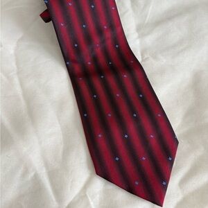 Belisi Red Maroon & Black Vertical Stripes w/ Lt Blue Geometric Silk Hand Made